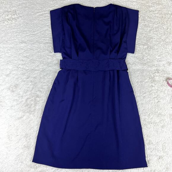 Eliza J Purple Pleated Drape Sleeve Tie Waist Mini Dress 2 - Picture 5 of 10
